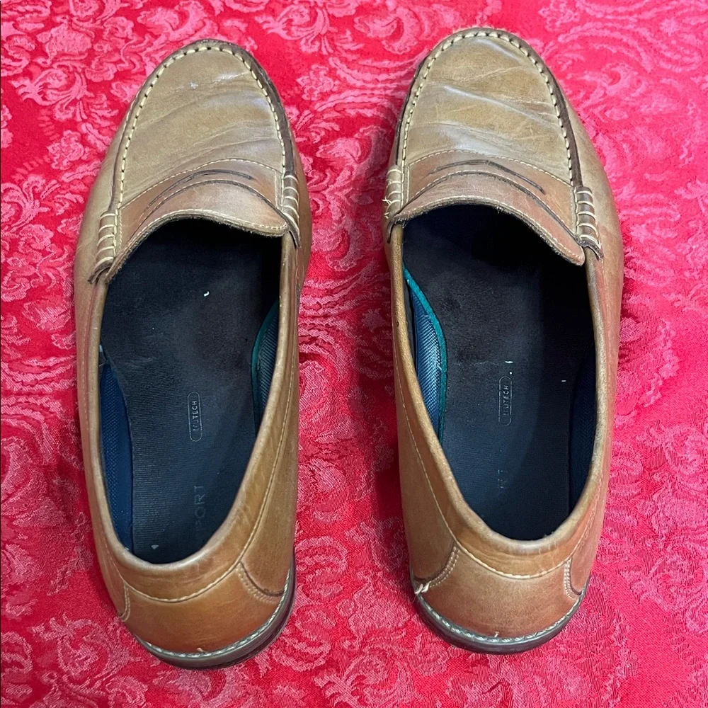Rockport Men's Tan Leather Penny Loafers Size 12W Wide Slip On Comfort Dress